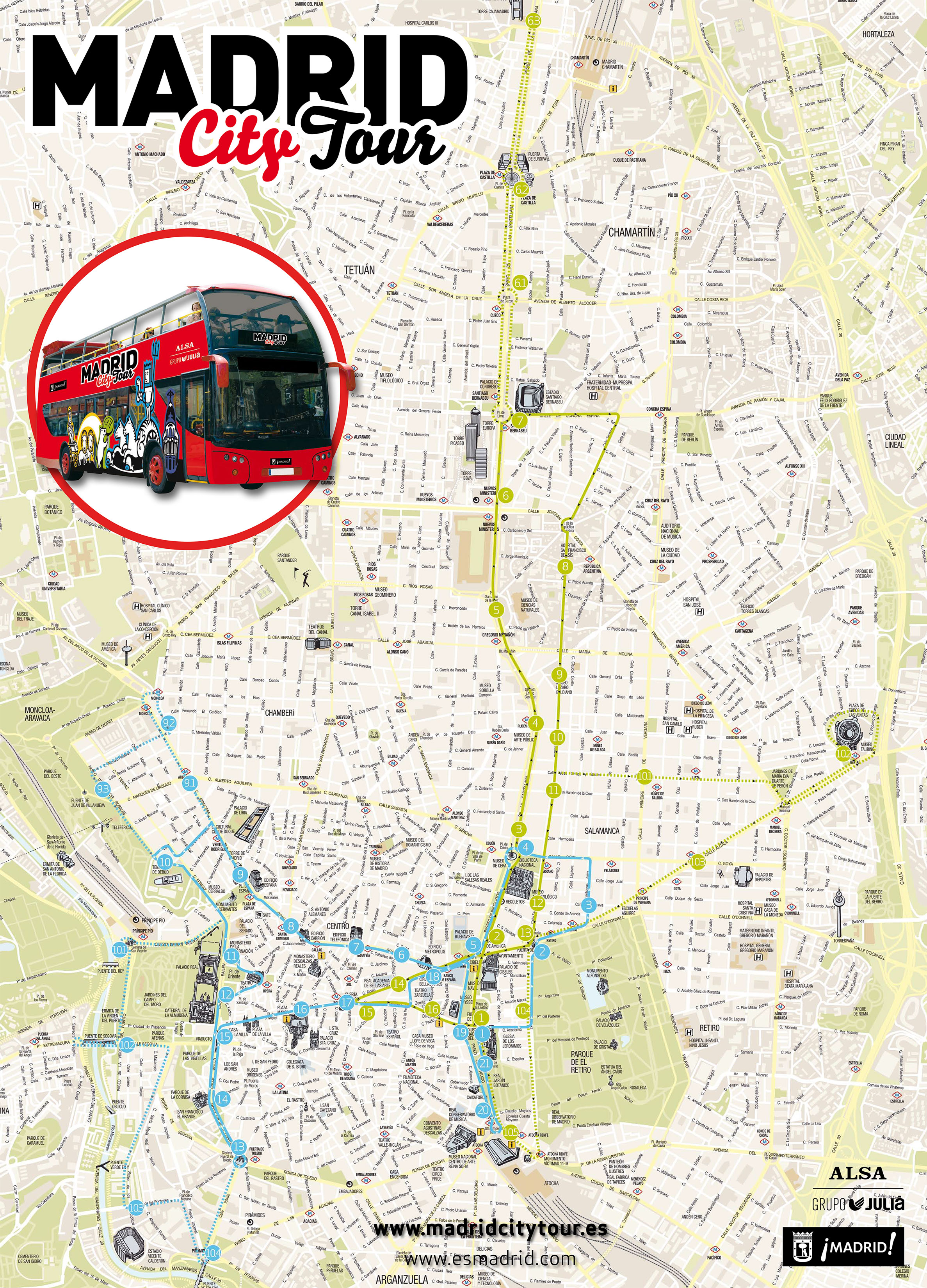 Madrid City Tour Bus Map Map of Madrid tourist attractions, sightseeing & tourist tour