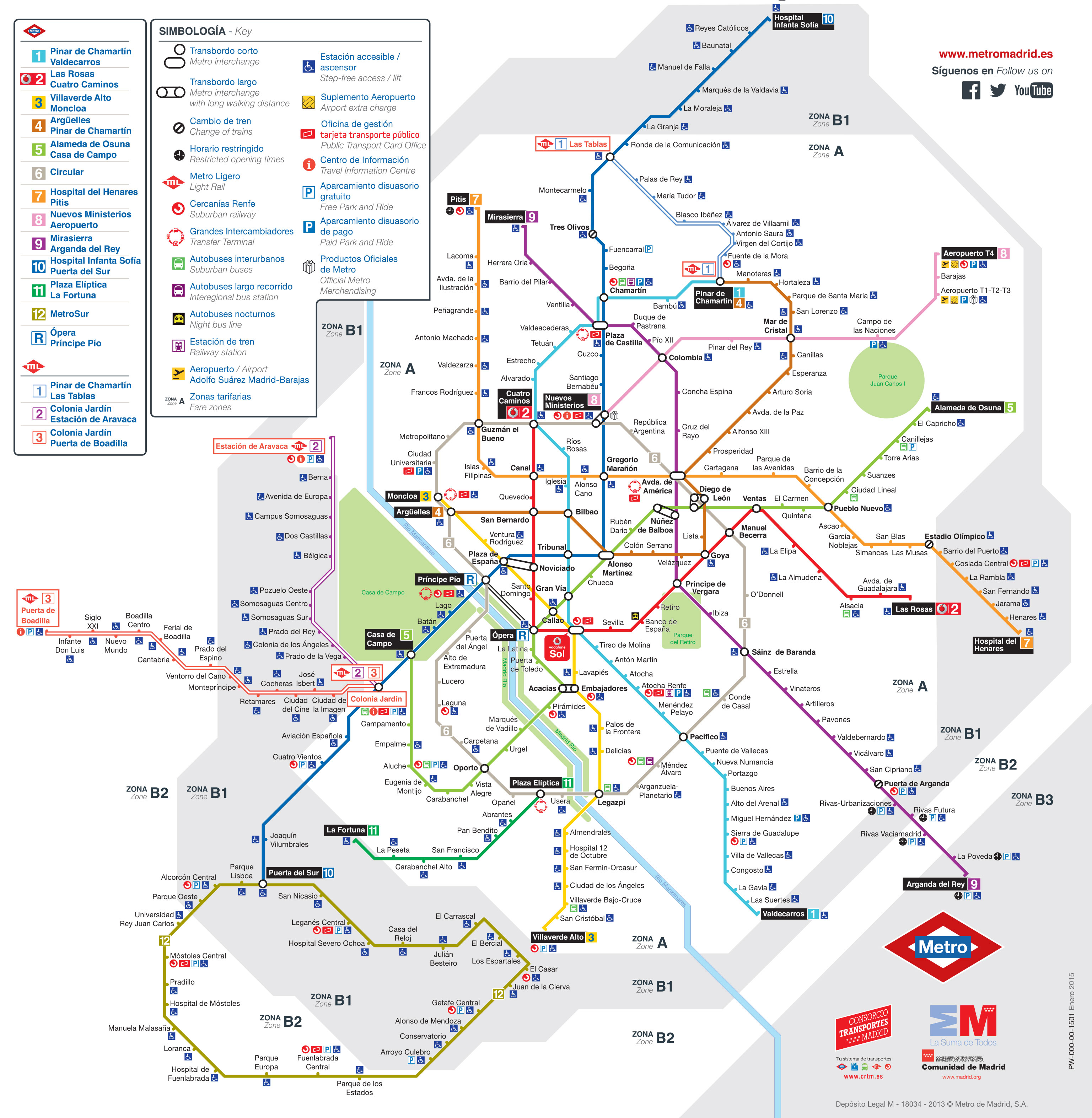 Map Of Madrid Subway Underground Tube Metro Stations Lines