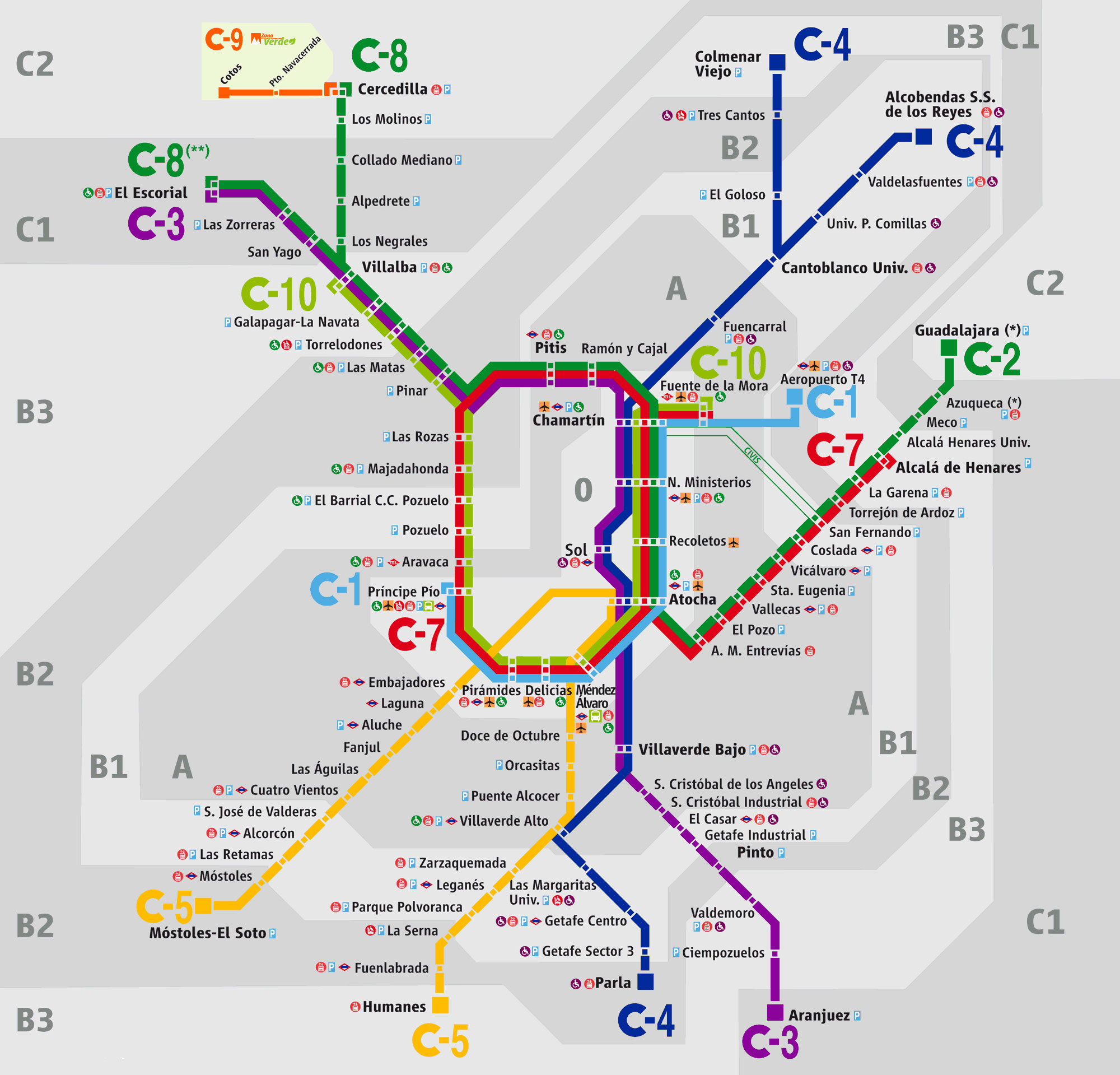 Map of Madrid train (cercanías): stations & lines