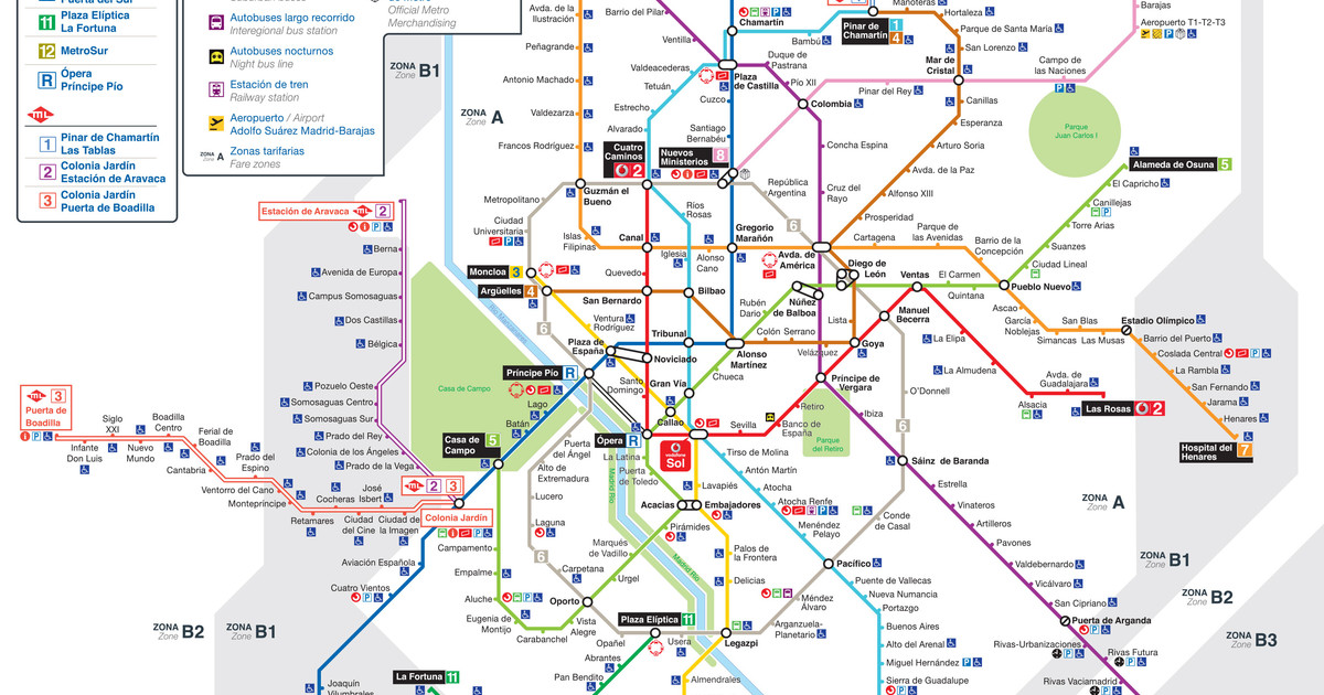Map Of Madrid Subway Underground Tube Metro Stations Lines